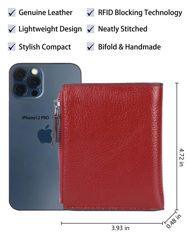 AINIMOER Women's RFID Blocking Leather Small Compact Bi-fold Zipper Pocket Wallet Card Case Purse with id Window (Lichee Wine) - Image 4